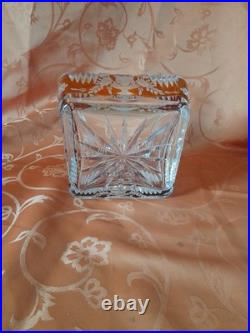 Pot couvert overlay orange cristal taillé vers 1920 boite bonbonnière