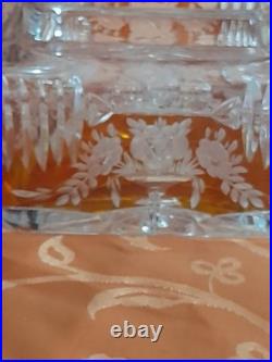 Pot couvert overlay orange cristal taillé vers 1920 boite bonbonnière