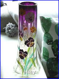 RARE. Grand vase LEGRAS. Décor Pensées. Dégradé violet. SUPERBE VASE LAMARTINE