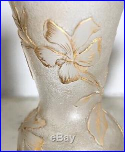 RARE Petit vase de vitrine verre argent FRERES DAUM Art-Nouveau 1890 Fleurs 12cm