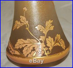 Rare Vase Cristal Grave Acide Art Nouveau Decor Fleurs Et Papillon Baccarat 1880