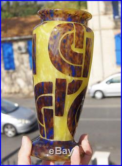Rare Vase Pate De Verre Art Deco Decor Stylise Schneider Le Verre Francais 1930