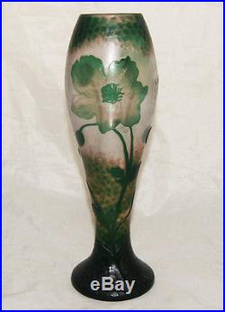 Rare Vase Pate De Verre Art Nouveau Grave Martele Decor Floral Daum Nancy 1900