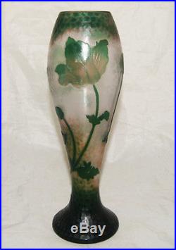 Rare Vase Pate De Verre Art Nouveau Grave Martele Decor Floral Daum Nancy 1900