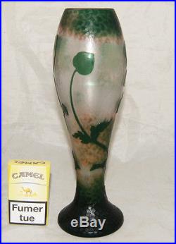 Rare Vase Pate De Verre Art Nouveau Grave Martele Decor Floral Daum Nancy 1900