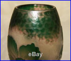 Rare Vase Pate De Verre Art Nouveau Grave Martele Decor Floral Daum Nancy 1900