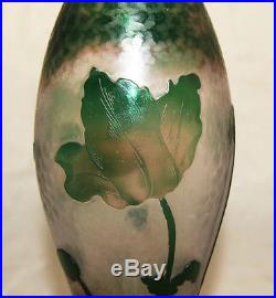 Rare Vase Pate De Verre Art Nouveau Grave Martele Decor Floral Daum Nancy 1900