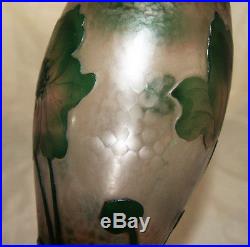 Rare Vase Pate De Verre Art Nouveau Grave Martele Decor Floral Daum Nancy 1900