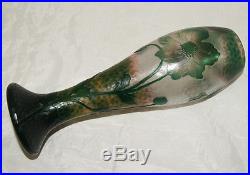 Rare Vase Pate De Verre Art Nouveau Grave Martele Decor Floral Daum Nancy 1900