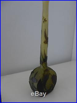 Rare Vase Soliflore Ancien D Emile Galle 1900 Decor Sauterelle Abeille Et Fleurs
