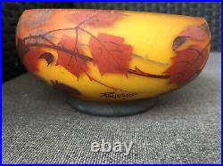 RARE Vase petite coupe pâte de verre peinte de feuilles de lierre signée Peynaud