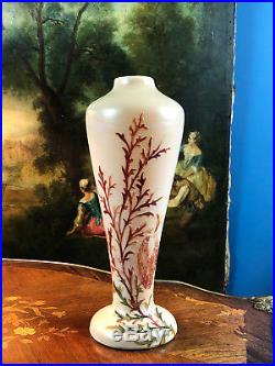 Rare Et Grand Vase En Pte De Verre À Décor De Coraux Signé Legras 40 CM