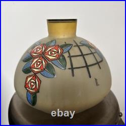 Rare Gros Vase Émaillé Art Deco De La Verrerie De Leune