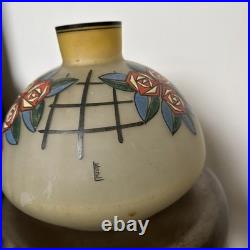 Rare Gros Vase Émaillé Art Deco De La Verrerie De Leune