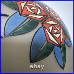 Rare Gros Vase Émaillé Art Deco De La Verrerie De Leune