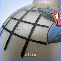 Rare Gros Vase Émaillé Art Deco De La Verrerie De Leune