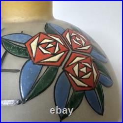 Rare Gros Vase Émaillé Art Deco De La Verrerie De Leune