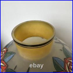 Rare Gros Vase Émaillé Art Deco De La Verrerie De Leune