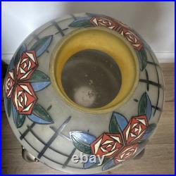 Rare Gros Vase Émaillé Art Deco De La Verrerie De Leune