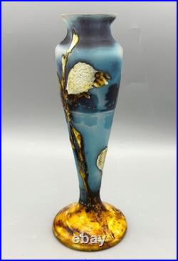 Rare Vase Art Nouveau Fluogravure Abeille Et Fleurs De Coton Muller Freres 1900
