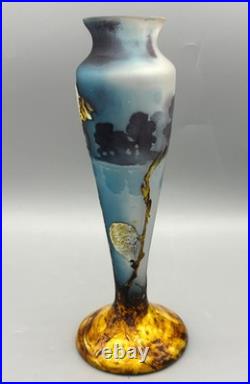 Rare Vase Art Nouveau Fluogravure Abeille Et Fleurs De Coton Muller Freres 1900