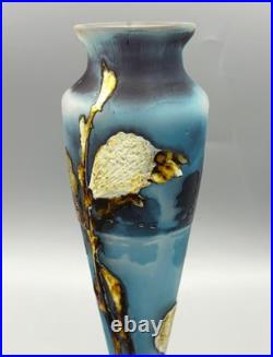 Rare Vase Art Nouveau Fluogravure Abeille Et Fleurs De Coton Muller Freres 1900