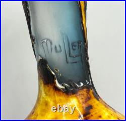 Rare Vase Art Nouveau Fluogravure Abeille Et Fleurs De Coton Muller Freres 1900