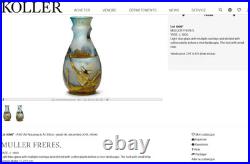 Rare Vase Art Nouveau Fluogravure Abeille Et Fleurs De Coton Muller Freres 1900