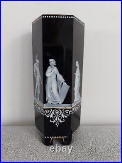 Rare Vase Cristal Noir Emaille Decor A L'antique Baccarat Boheme