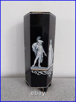 Rare Vase Cristal Noir Emaille Decor A L'antique Baccarat Boheme