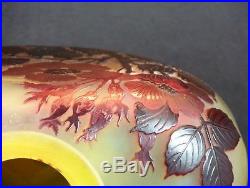 Rare Vase Gourde Ancien Pâte de Verre Eglantines Emile Gallé Art Nouveau No Copy