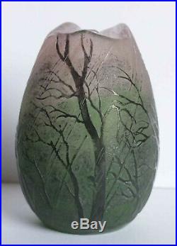 Rare Vase Miniature Daum Nancy Forme D Oeuf Arbres Sous La Pluie 1900-1915