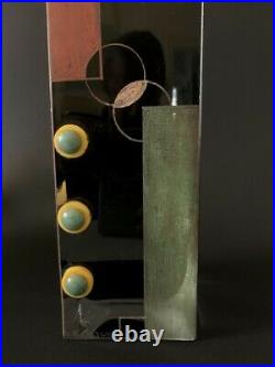 Rare Vase Opaline Decor Cubiste Polychromee 1939 Du Verrier Riecke Paris (3)