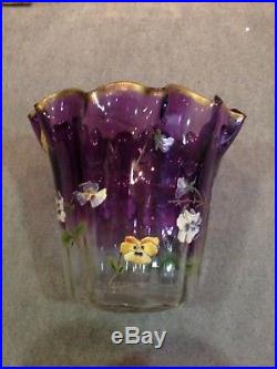 Rare, énorme Vase ancien en verre, décor émaillé Legras Montjoye Art Nouveau