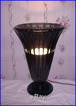 Rare lampe cornet verre fumé cannelé Daum NANCY France 1925 1930