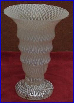 Rare magnifique ancien grand vase filigrané loetz kralik murano baccarat