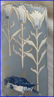 Rare superbe vase verre émaillé référencé LEGRAS page 287 -décor relief épais