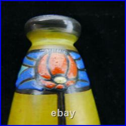 Rare vase ART DECO 1930 verre émaillé signé CLIO jaune 12,5 cm no pâte de verre