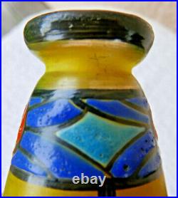 Rare vase ART DECO 1930 verre émaillé signé CLIO jaune 12,5 cm no pâte de verre