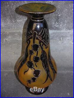 Rare vase Art Déco Le Verre Français Schneider à décor de Marrons