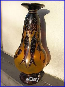 Rare vase Art Déco Le Verre Français Schneider à décor de Marrons