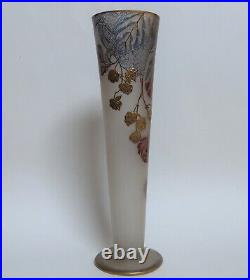 Rare vase legras cornet décor mures or