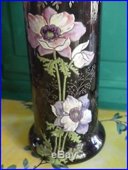 Ravissant Vase Lamartine aux fleurs, violine et Or, émaillé LEGRAS Art nouveau