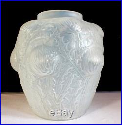 René Lalique vase chardons opalescent authentique Domrémy