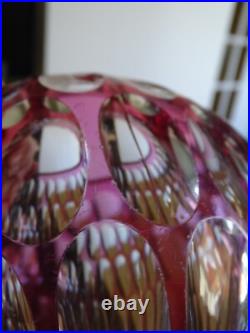 SAINT LOUIS ANCIEN VASE BOULE CRISTAL OVERLAY COULEUR AMETHYSTE ht 14 cm défauts SAINT LOUIS ANCIEN VASE BOULE CRISTAL OVERLAY COULEUR AMETHYSTE ht 14 cm défauts