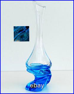 SAINT-LOUIS Vase Soliflore EOLE BLEU en Cristal ca 1990 Signé