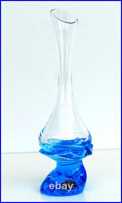 SAINT-LOUIS Vase Soliflore EOLE BLEU en Cristal ca 1990 Signé