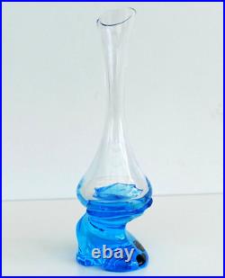 SAINT-LOUIS Vase Soliflore EOLE BLEU en Cristal ca 1990 Signé