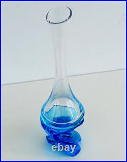 SAINT-LOUIS Vase Soliflore EOLE BLEU en Cristal ca 1990 Signé