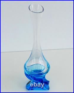 SAINT-LOUIS Vase Soliflore EOLE BLEU en Cristal ca 1990 Signé